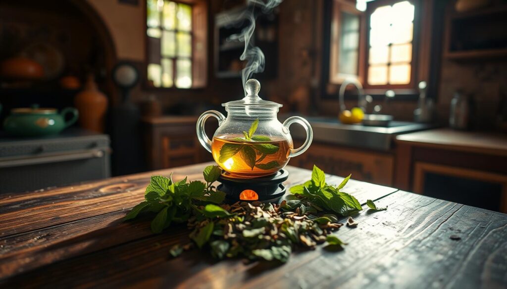 brewing Moroccan mint tea brewing Moroccan mint tea